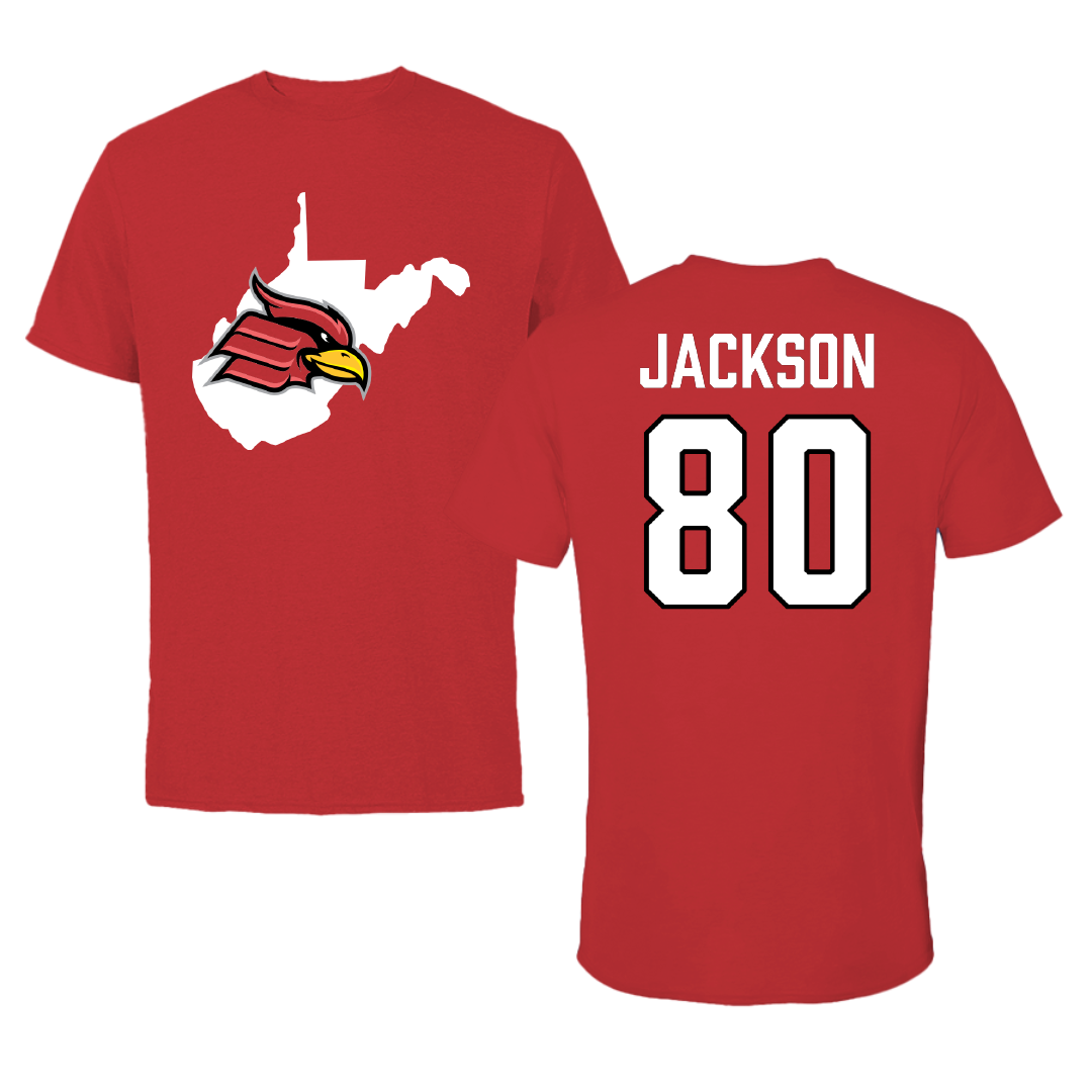 Wheeling University Football Red State Tee - #80 Ethan Jackson