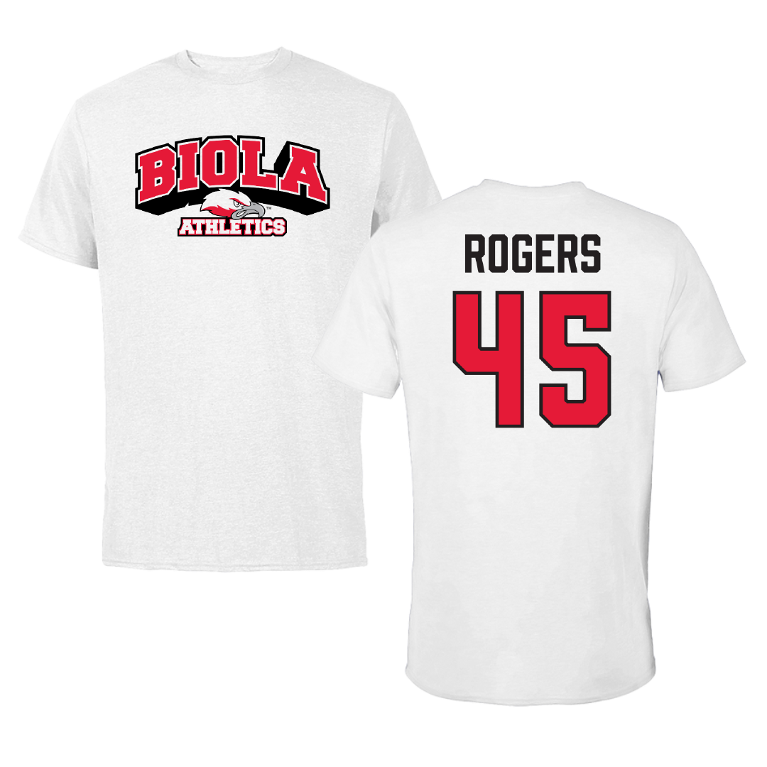 Biola University Baseball White Performance Tee - #45 Kyle Rogers
