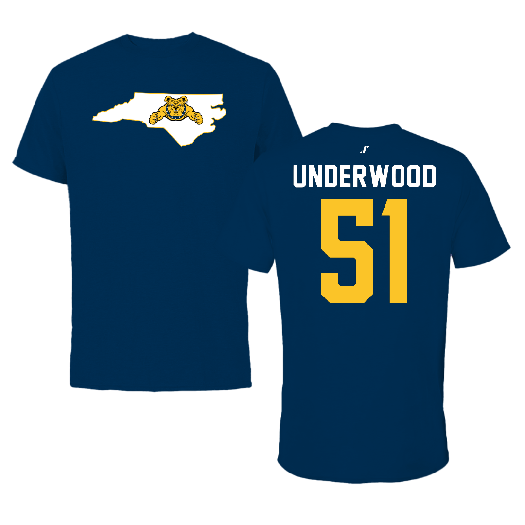 North Carolina A&T State University Football Navy State Performance Tee - #51 Jay Underwood