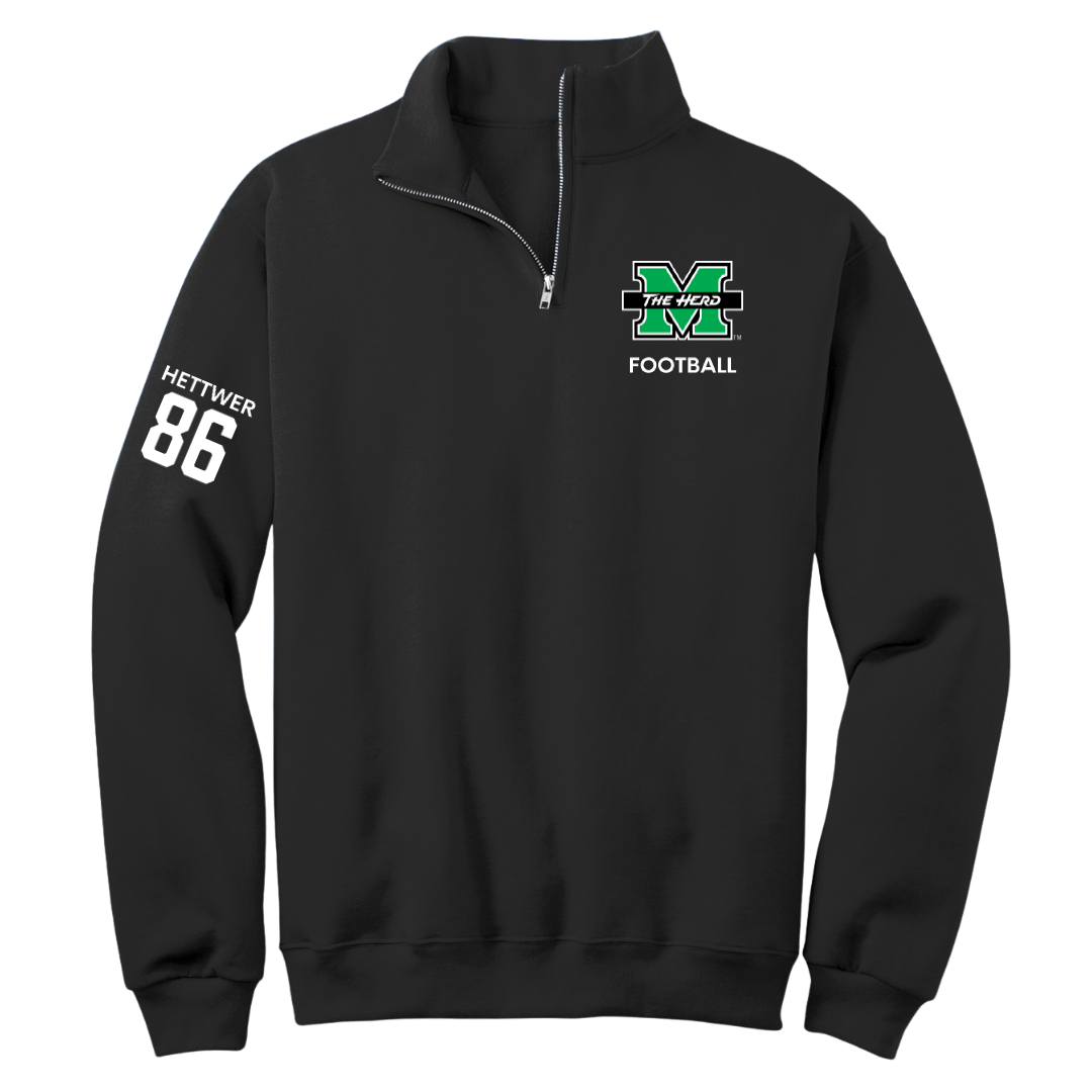 Marshall University Football Black Quarter-Zip - #86 Brandon Hettwer