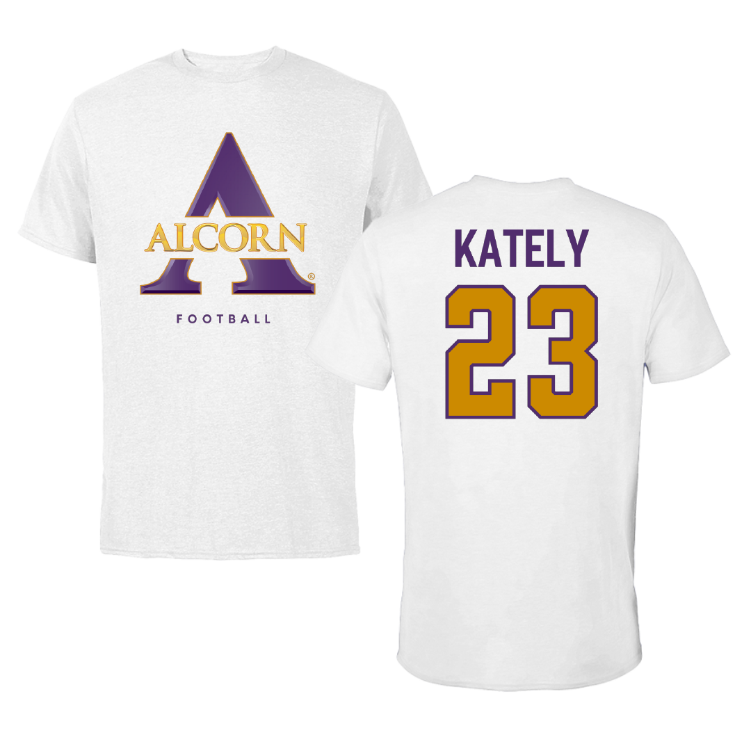 Alcorn State University Football White Performance Tee - #23 Xavier Kately