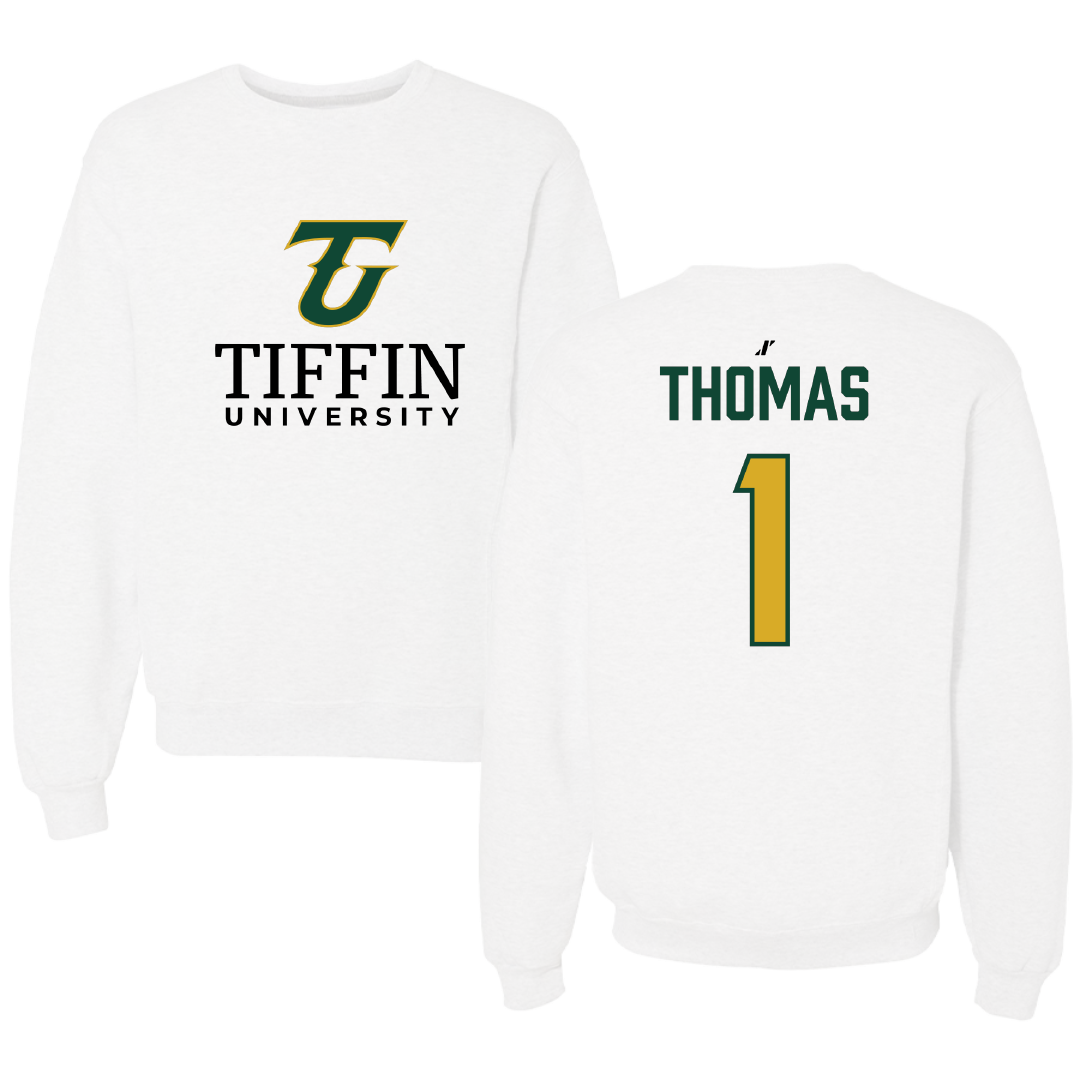 Tiffin University Basketball (M) White Crewneck - #1 Brandon Thomas