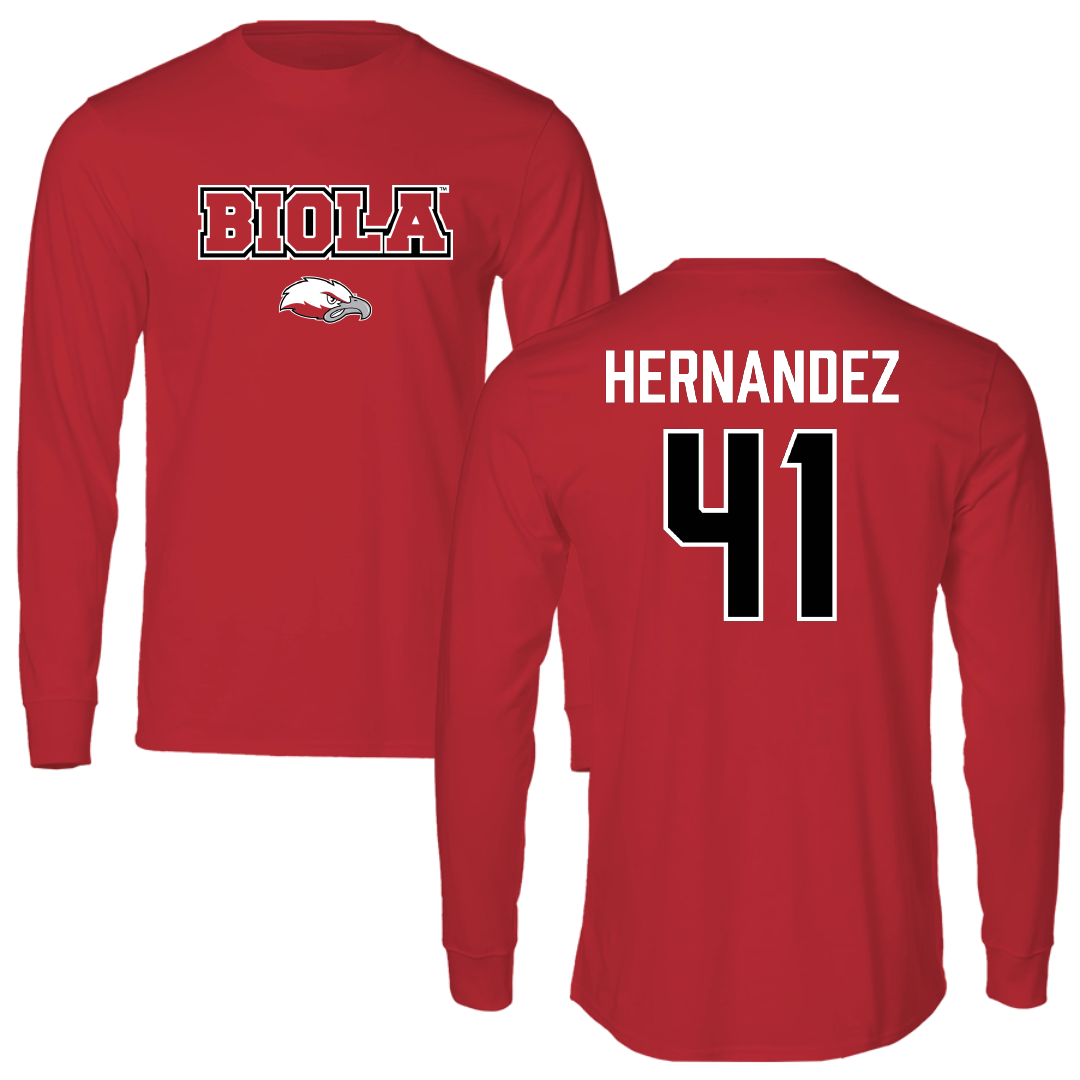 Biola University Baseball Red Performance Long Sleeve - #41 Nathan Hernandez