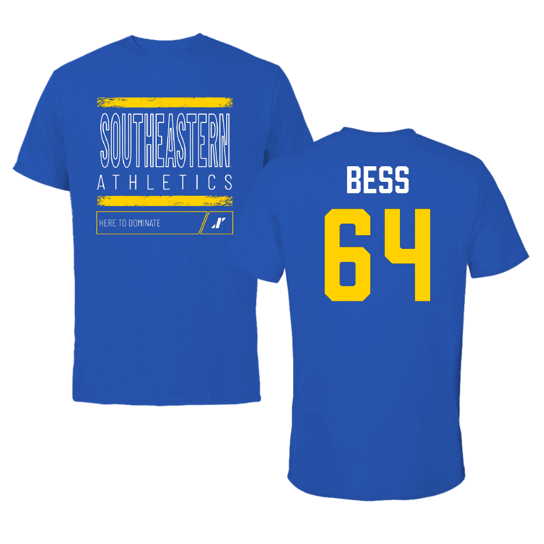 Southeastern Oklahoma State University Football Blue Dominate Performance Tee - #64 James Bess