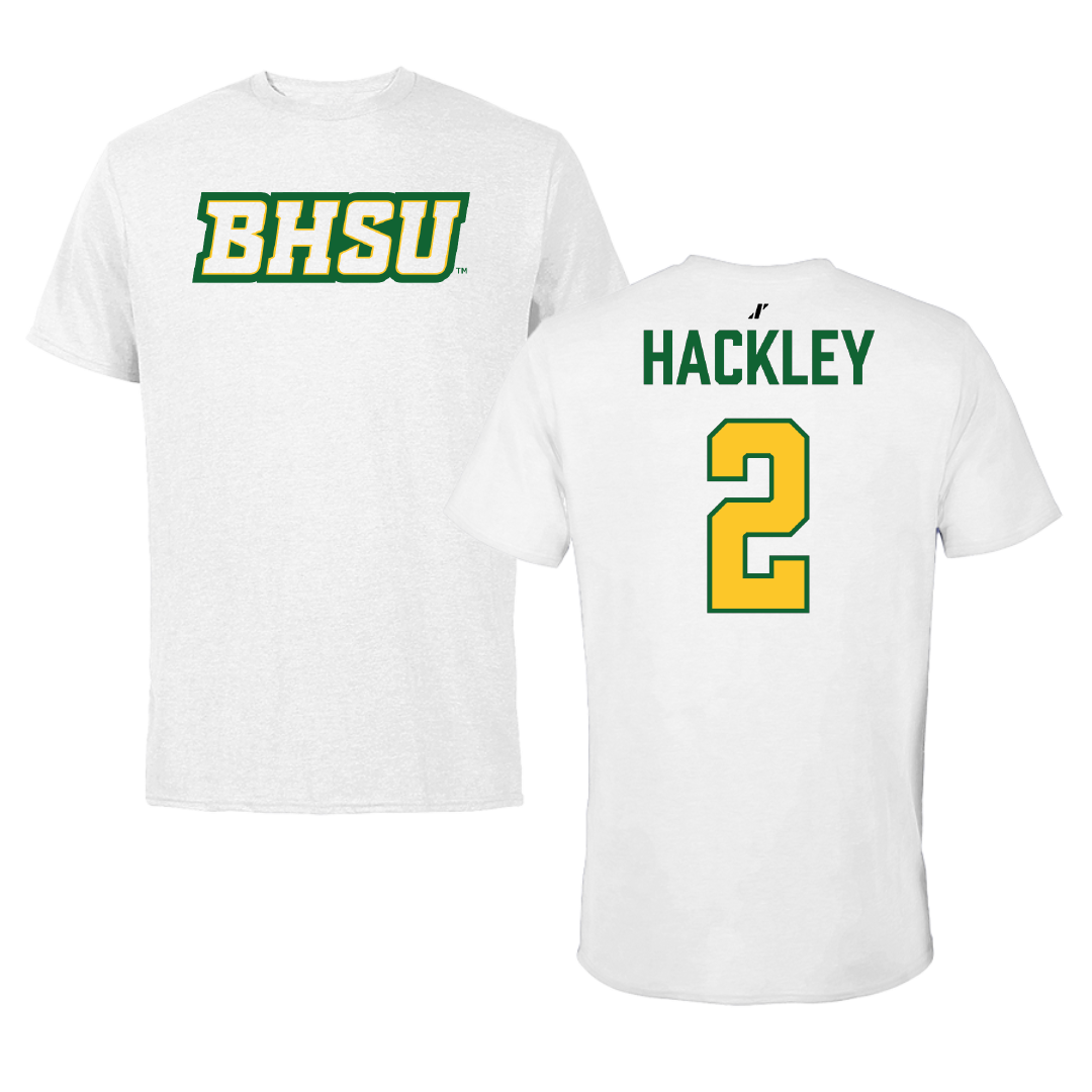 Black Hills State University Basketball (M) White Performance Tee - #2 Jaeton Hackley