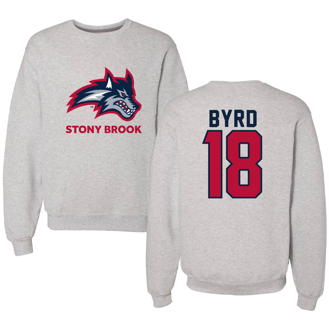 Stony Brook University Football Light Gray Crewneck - #18 Tavion Byrd