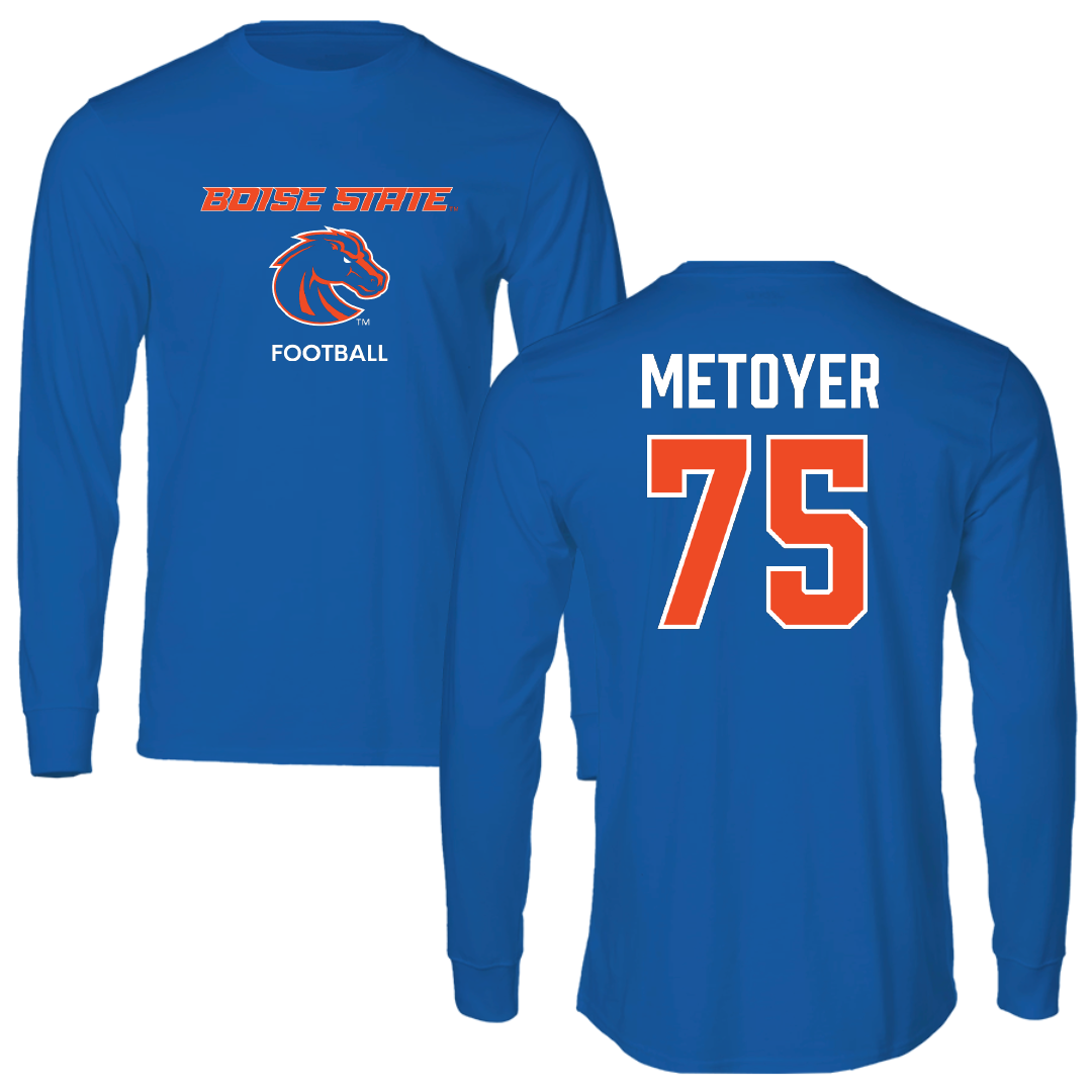 Boise State University Football Blue Performance Long Sleeve - #75 Daylon Metoyer