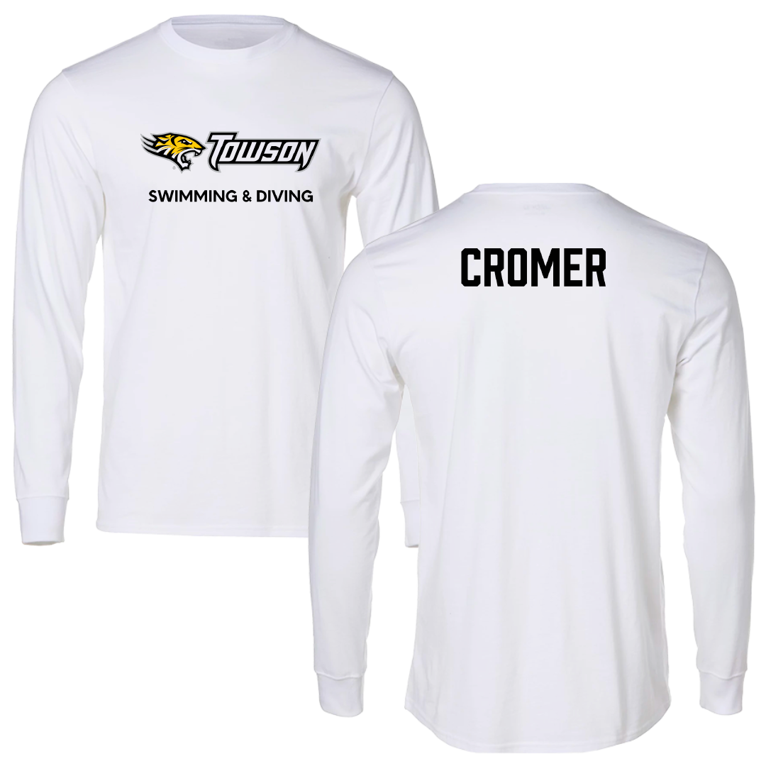 Towson University Swimming & Diving White Performance Long Sleeve - Owen Cromer