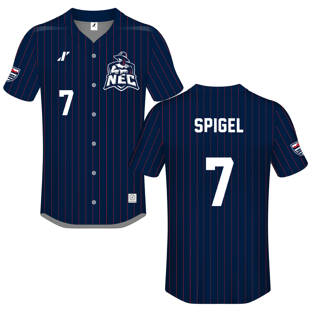 New England College Navy Pinstripe Button-Down Jersey - #7 David Spigel