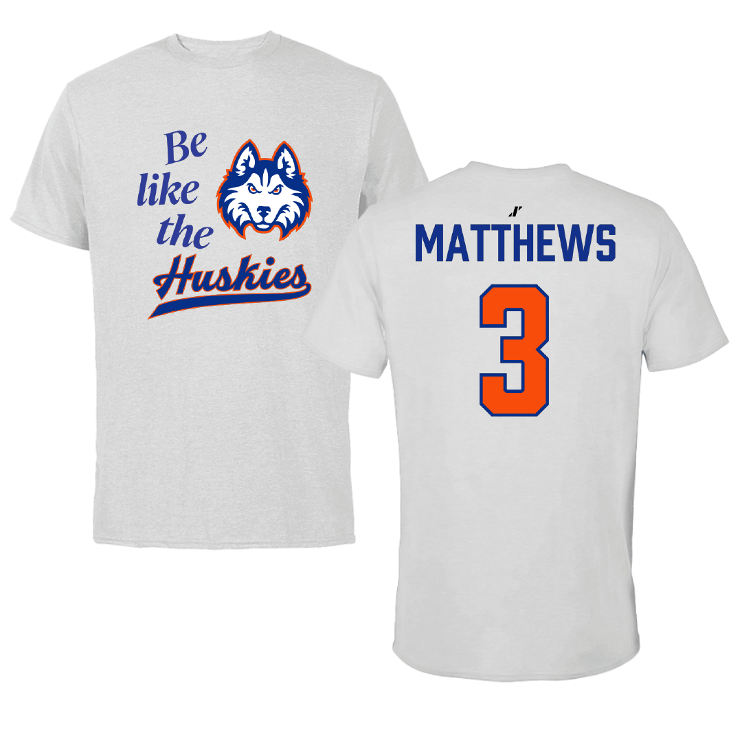 Houston Christian University Baseball Light Gray Be Like Us Performance Tee - #3 Caleb Matthews