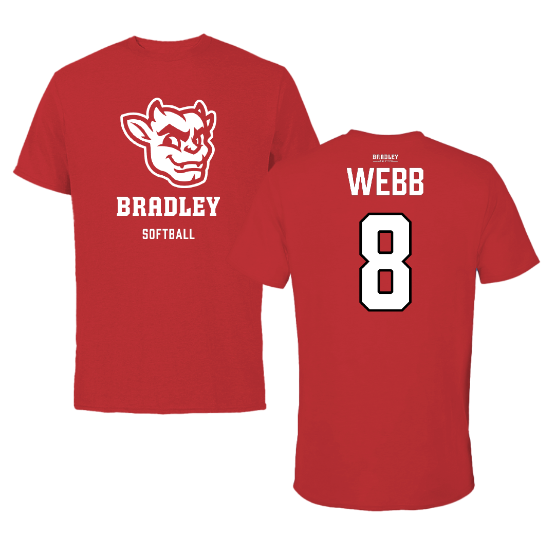 Bradley University Softball Red Mascot Tee - #8 Hailey Webb