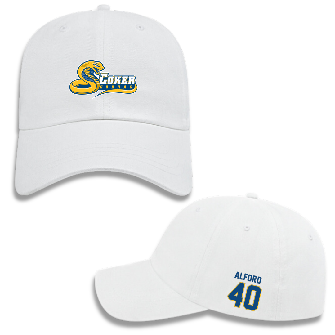 Coker University Baseball White Hat - #40 Luke Alford