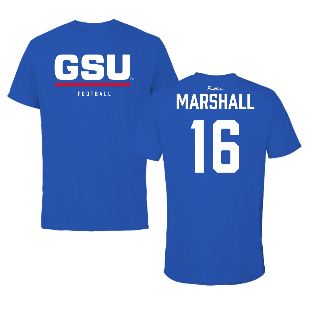 Georgia State University Football Blue Performance Tee - #16 Jaylin Marshall