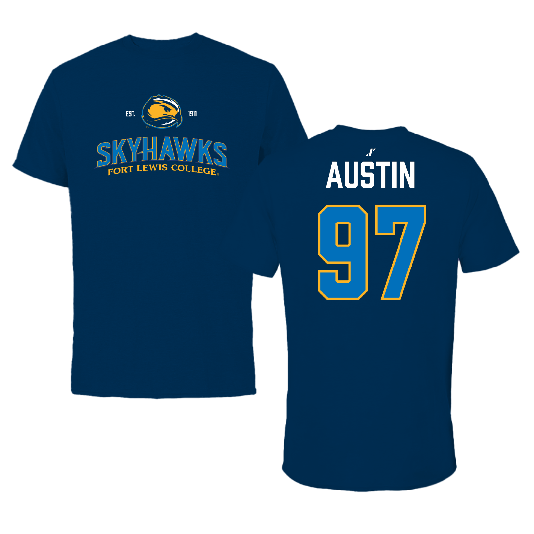 Fort Lewis College Football Navy General Performance Tee - #97 Ethan Austin