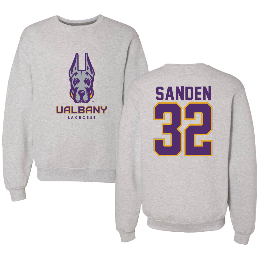 University at Albany Lacrosse Gray Crewneck - #32 Mason Sanden