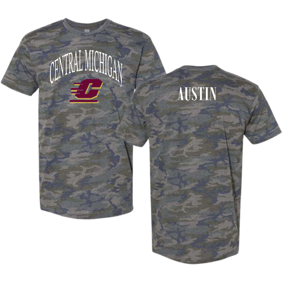 Central Michigan University TF and XC Vintage Camo Tee - Sky Austin