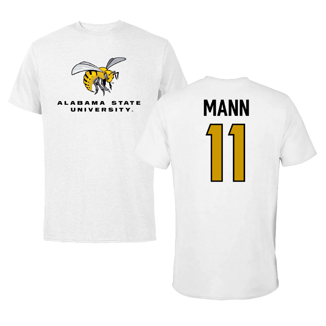 Alabama State University Baseball White Performance Tee - #11 Skywalker Mann