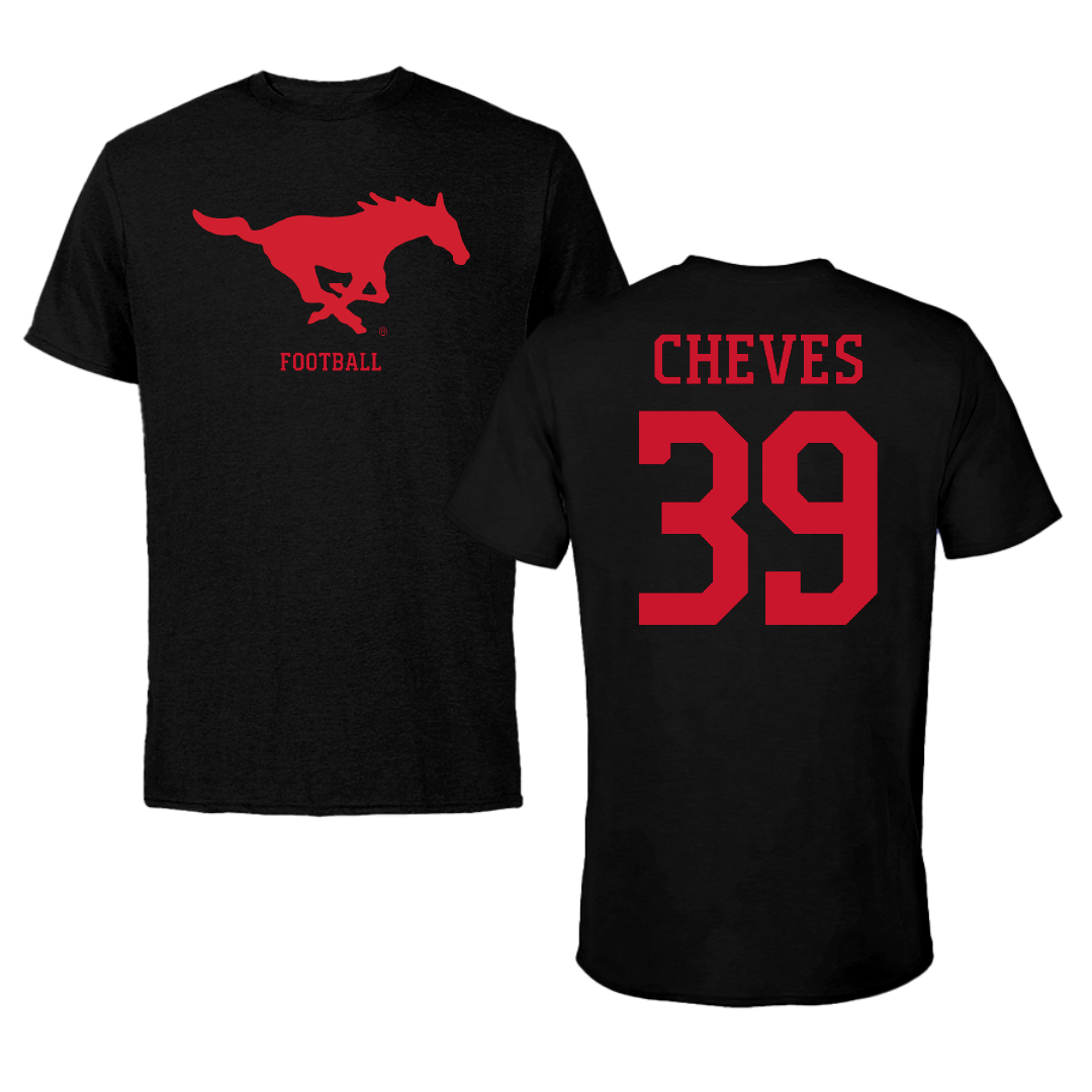 Southern Methodist University Football Black Performance Tee - #39 Keaton Cheves
