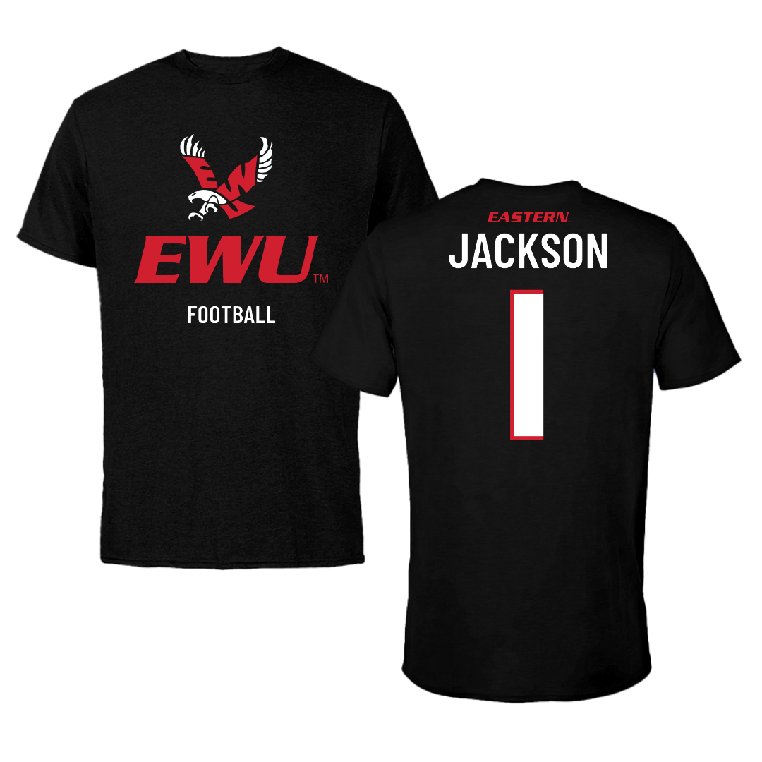 Eastern Washington University Football Black EWU Tee - #1 Tylin Jackson