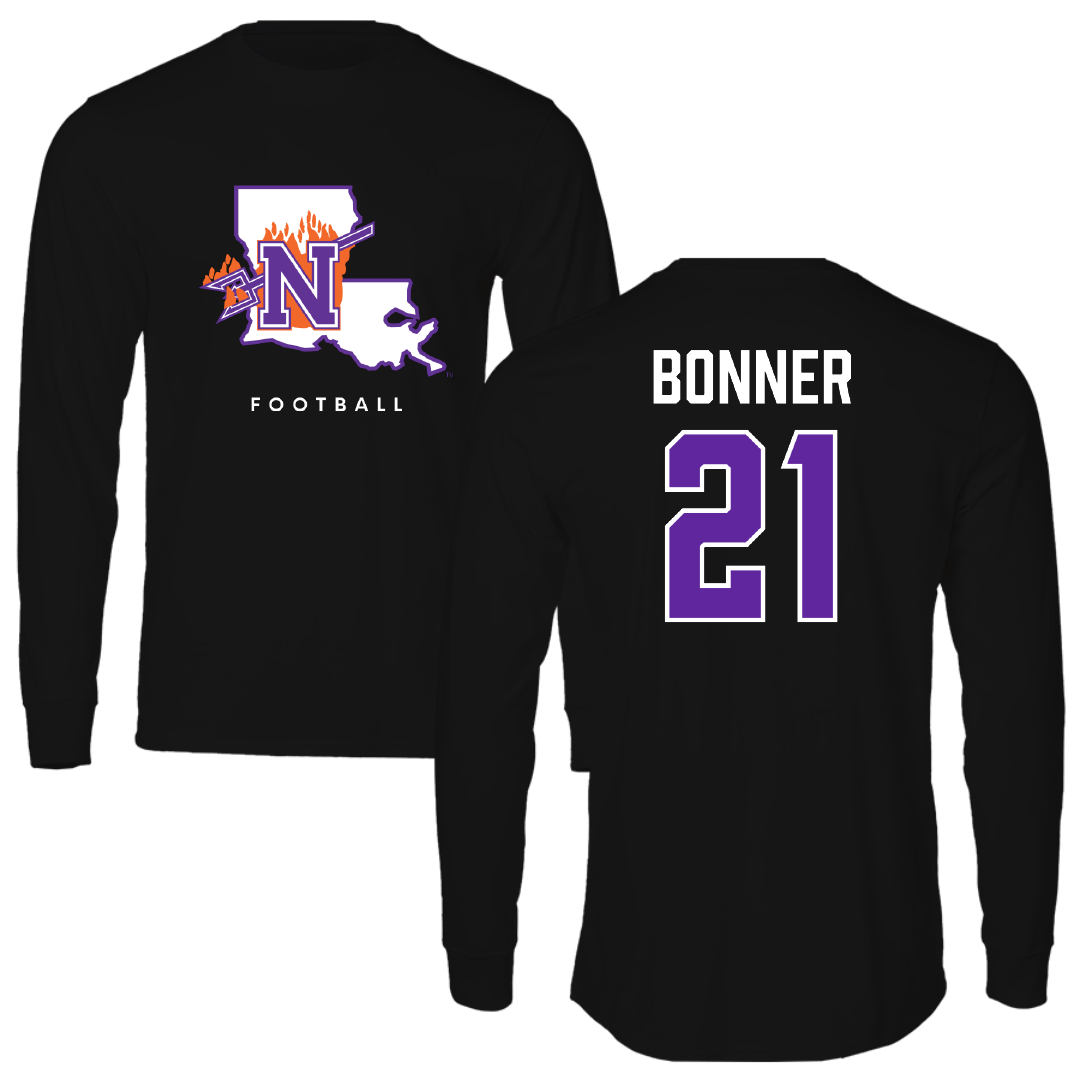 Northwestern State University Football Black Block Performance Long Sleeve - #21 Ja’Marion Bonner