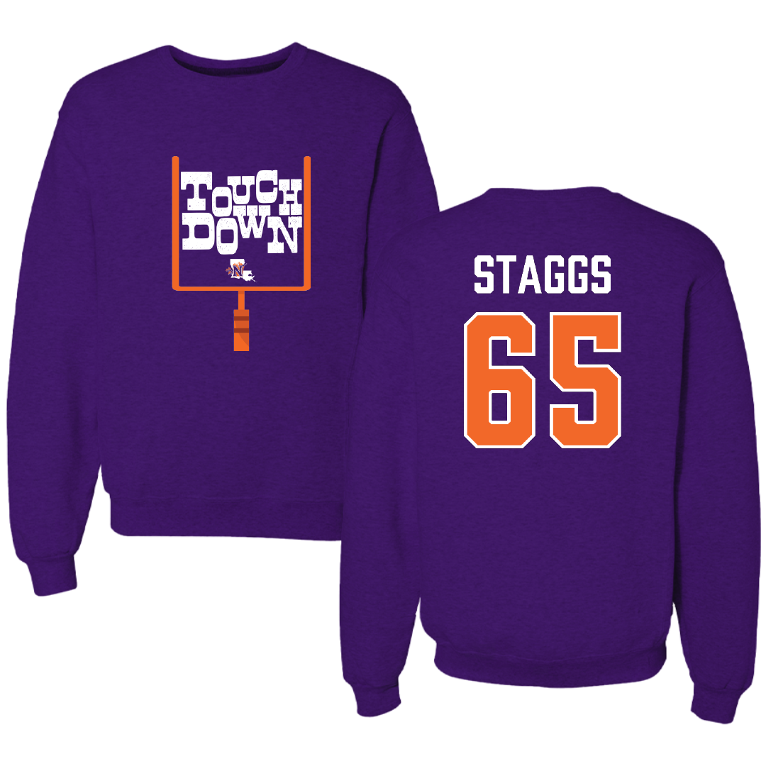 Northwestern State University Football Purple Touchdown Crewneck - #65 Brayden Staggs