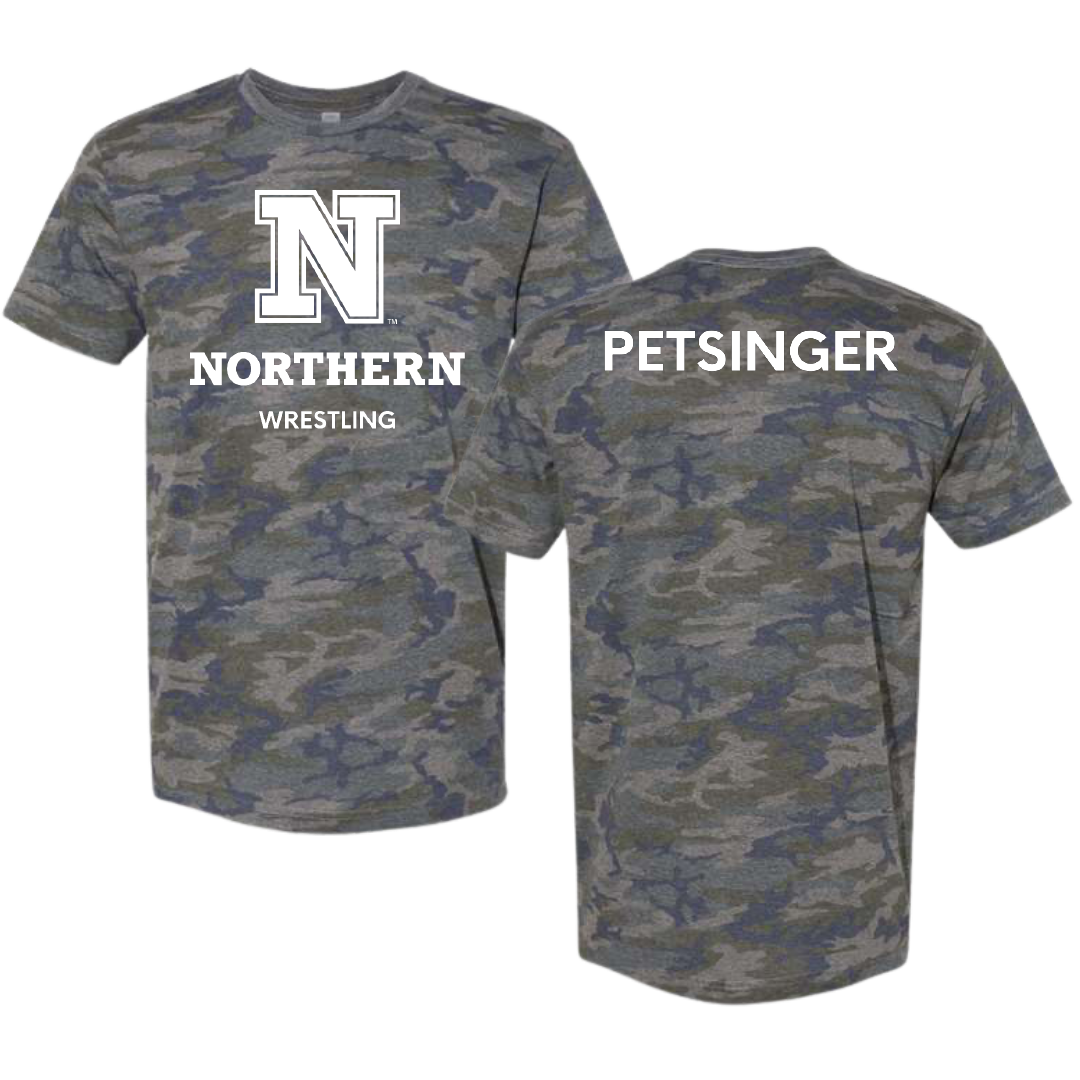 Northern State University Wrestling (M) Vintage Camo Tee - Nik Petsinger