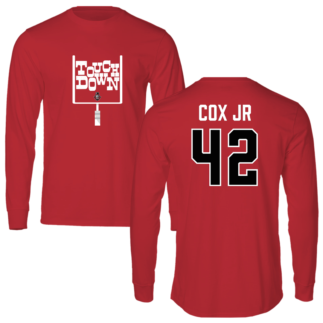 Austin Peay State University Football Red Touchdown Performance Long Sleeve - #42 TJ Cox Jr
