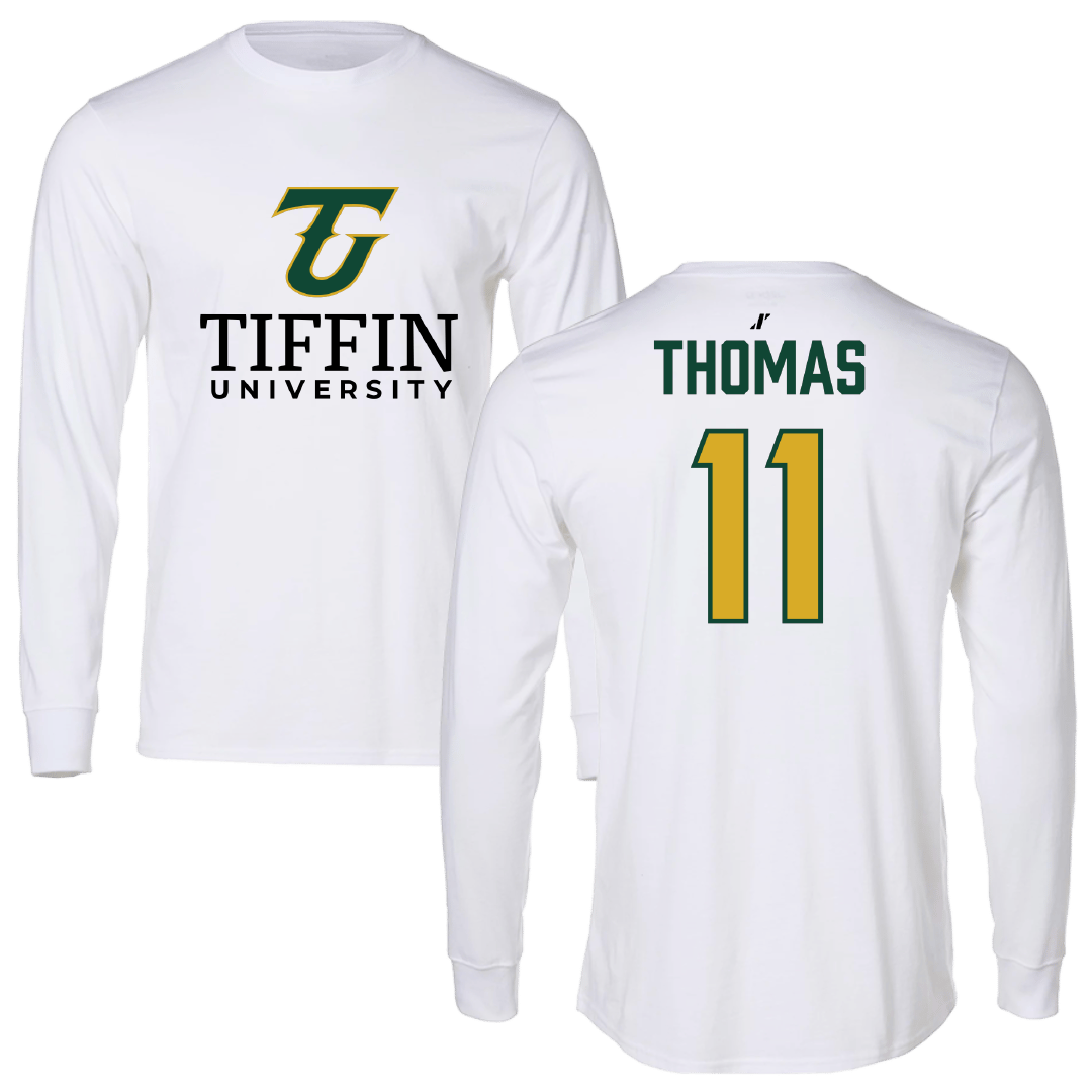 Tiffin University Basketball (M) White Long Sleeve - #11 Naazir Thomas