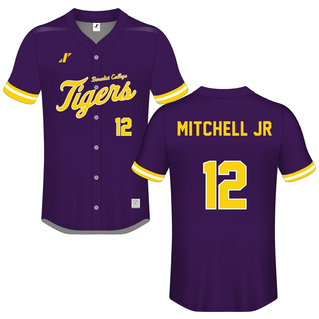 Benedict College Purple Button-Down Jersey - #12 Jamell Mitchell Jr