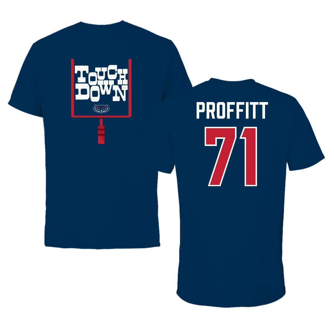 Florida Atlantic University Football Navy Touchdown Performance Tee - #71 Ethan Proffitt