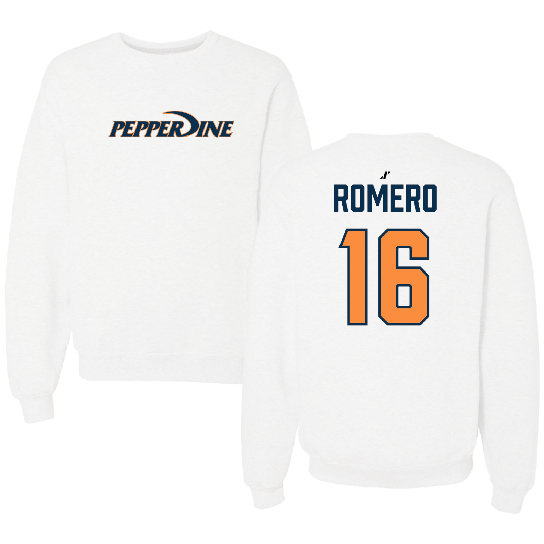 Pepperdine University Baseball White Crewneck - #16 Shawn Romero