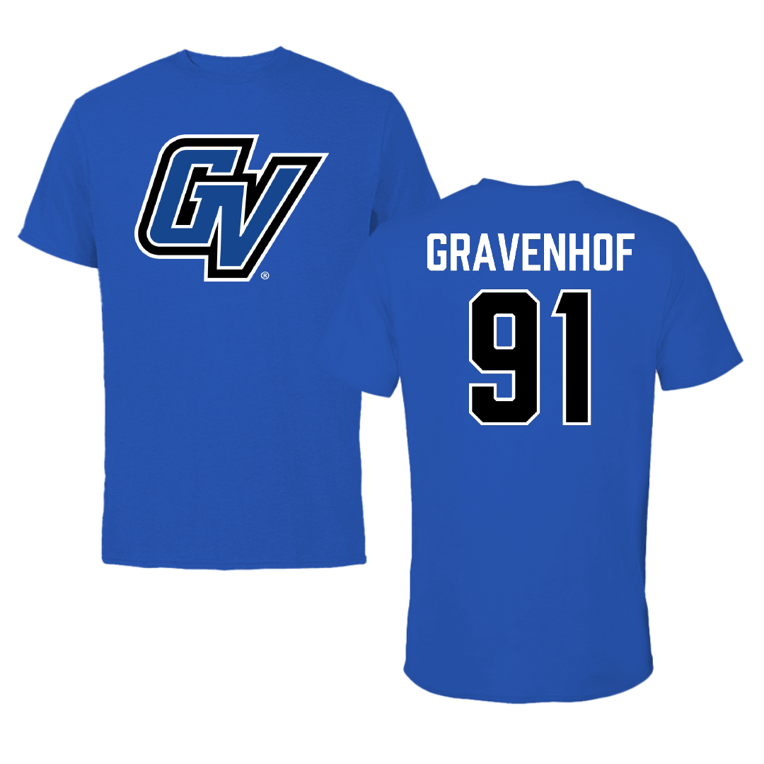Grand Valley State University Football Blue Performance Tee - #91 Ryder Gravenhof
