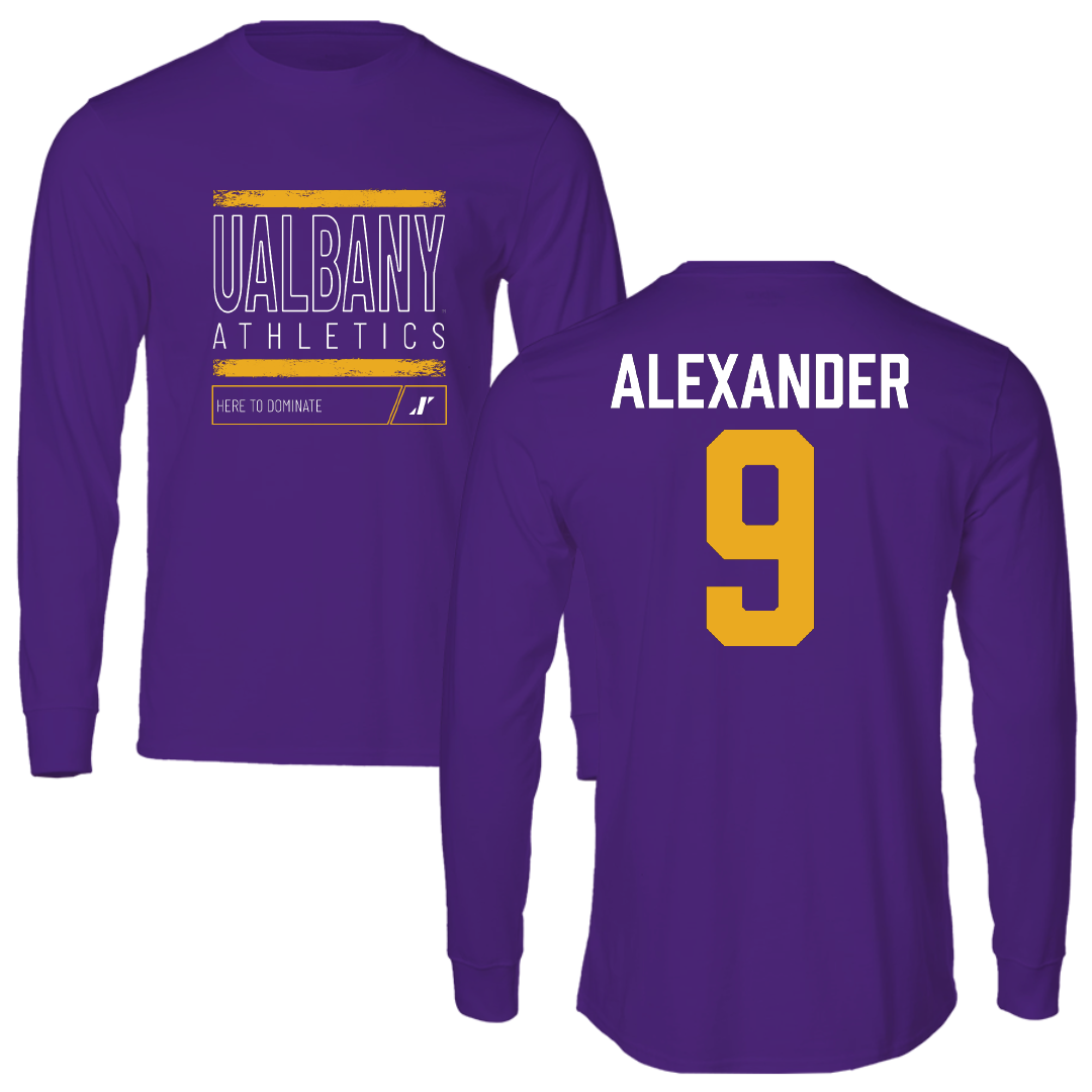 University at Albany Football Purple Dominate Performance Long Sleeve - #9 Landon Alexander
