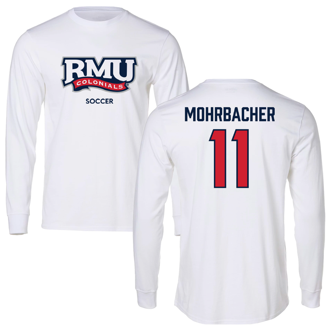 Robert Morris University Soccer (W) White Performance Long Sleeve - #11 Renae Mohrbacher