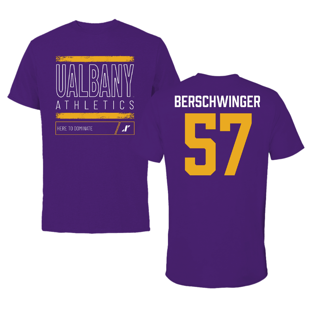 University at Albany Football Purple Dominate Performance Tee - #57 Troy Berschwinger