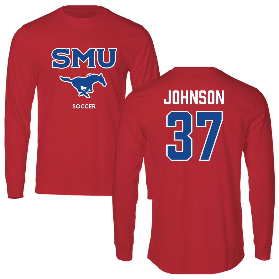 Southern Methodist University Soccer (M) Red Performance Long Sleeve - #37 Chance Johnson