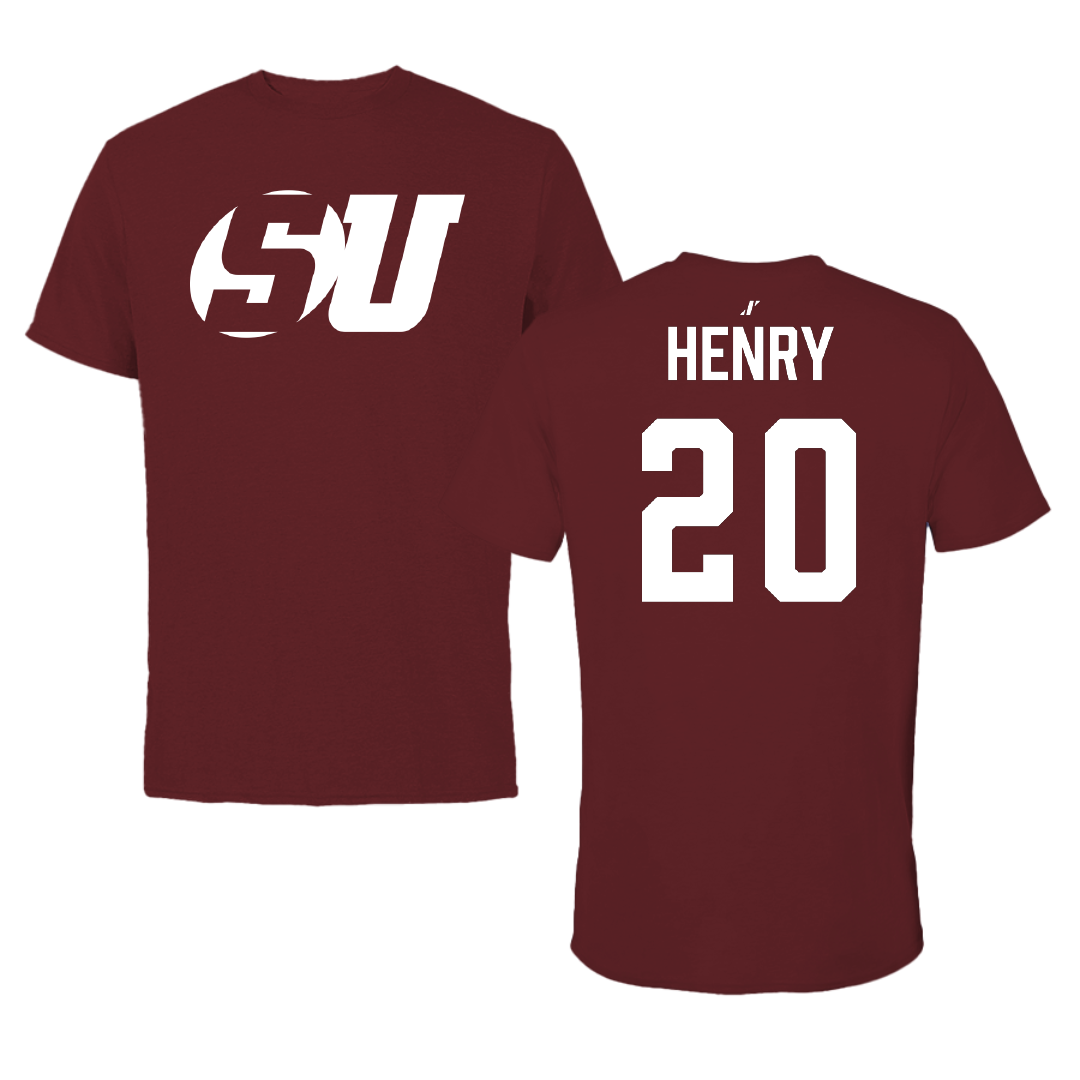 Schreiner University Baseball Maroon Performance Tee - #20 Cade Henry