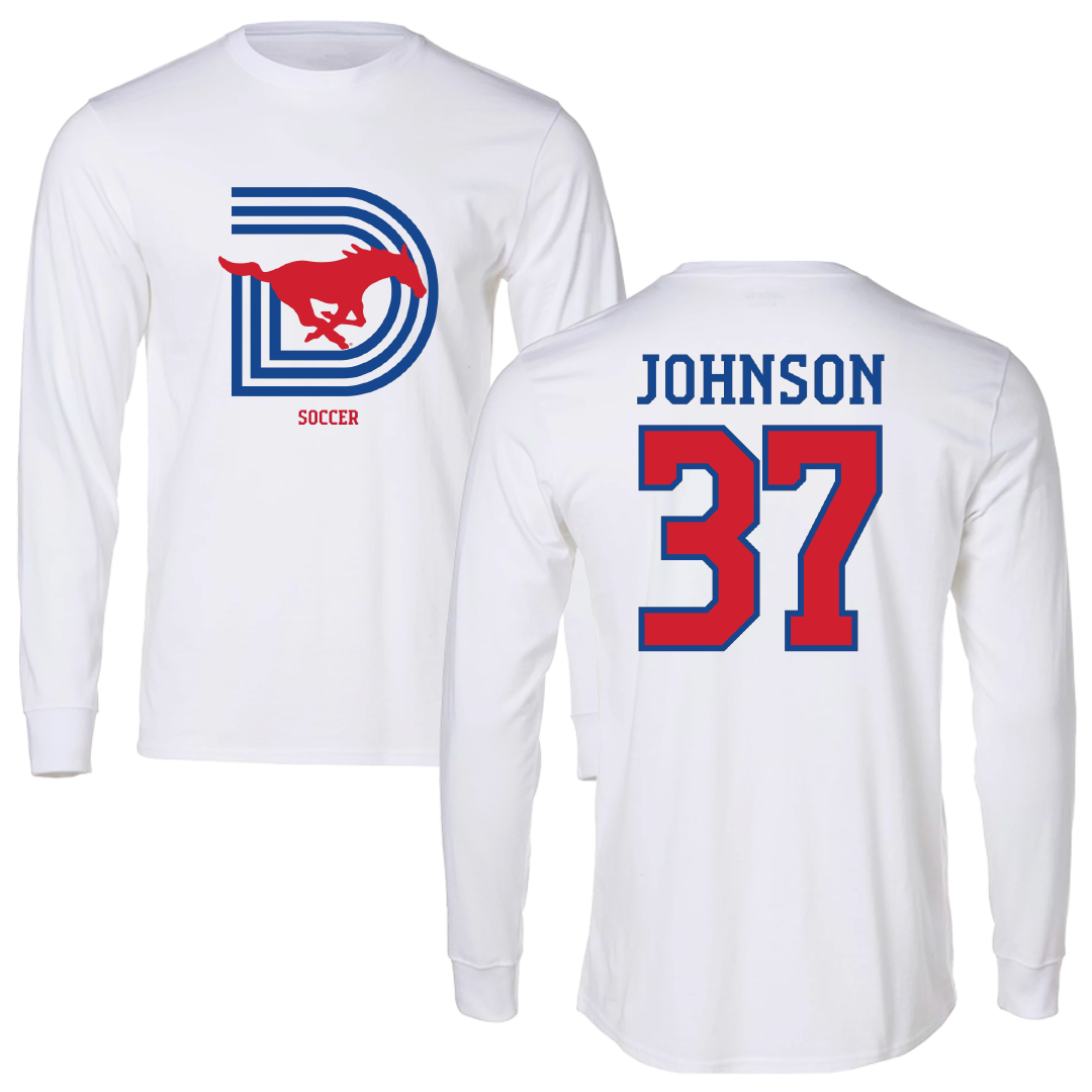 Southern Methodist University Soccer (M) White Performance Long Sleeve - #37 Chance Johnson