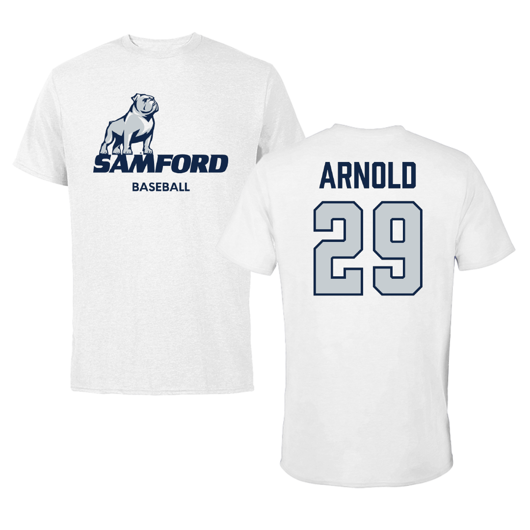 Samford University Baseball White Tee - #29 Andrew Arnold