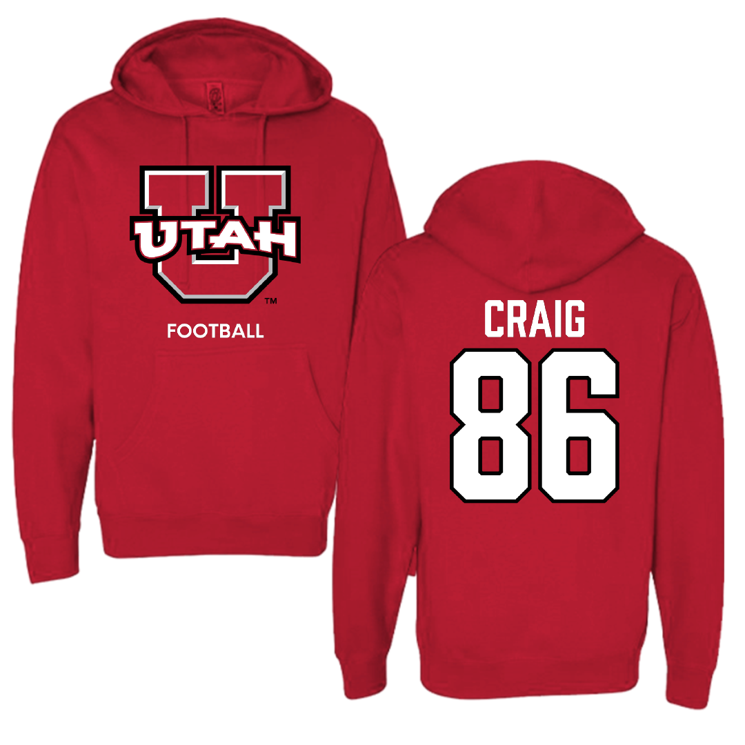 University of Utah Football Red Utes Hoodie - #86 Brigden Craig