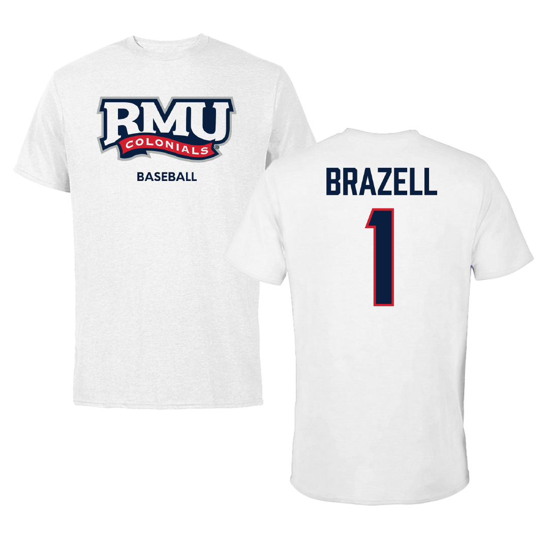 Robert Morris University Baseball White Performance Tee - #1 Brady Brazell