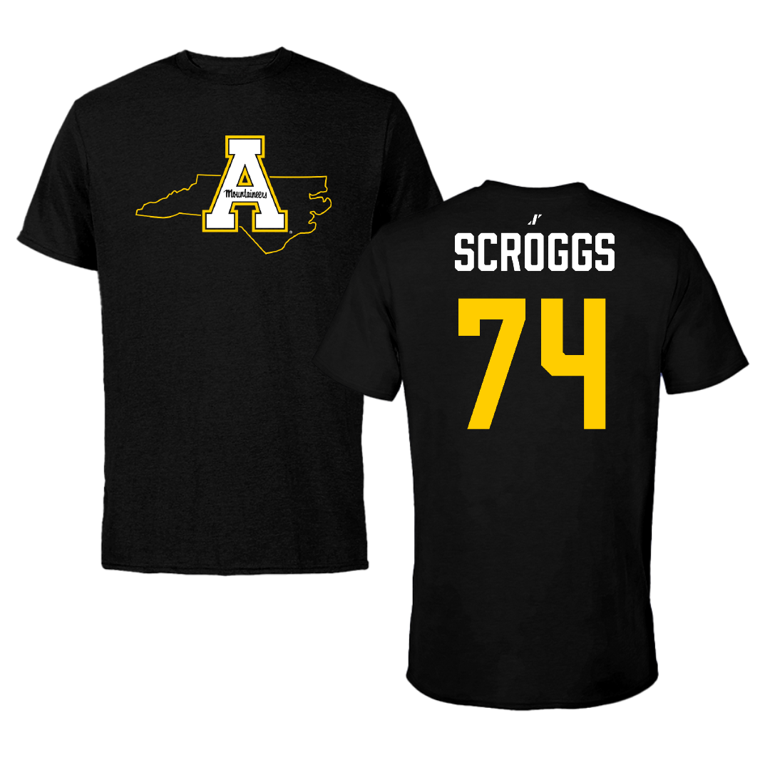 Appalachian State University Football Black State Performance Tee - #74 Griffin Scroggs