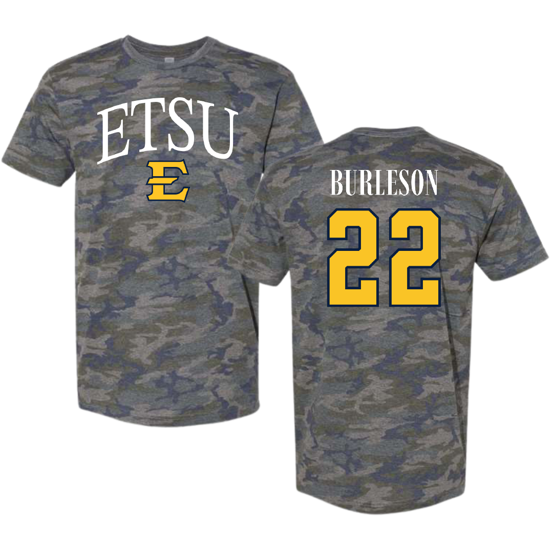 East Tennessee State University Soccer Vintage Camo Tee - #22 Megan Burleson