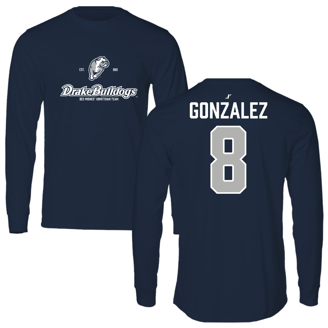 Drake University Softball Navy General Long Sleeve - #8 Lili Gonzalez