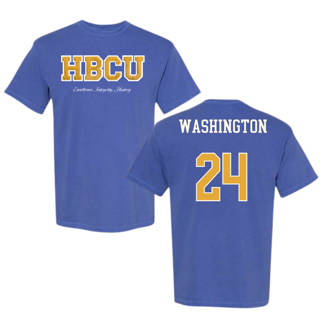 Albany State University Basketball (W) Blue HBCU Varsity Comfort Colors Tee - #24 Quantrese Washington