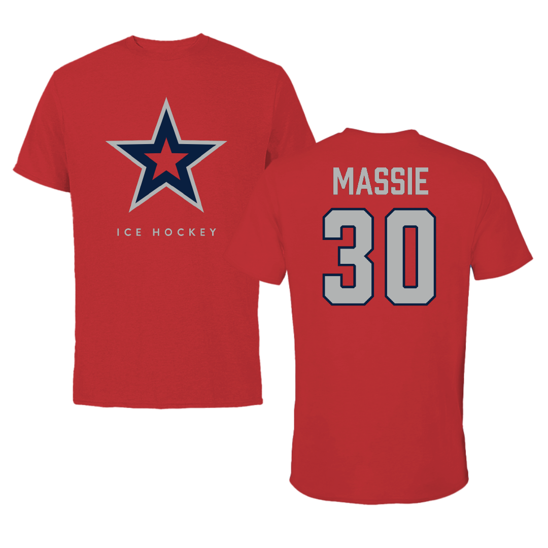 Robert Morris University Ice Hockey Red Performance Tee - #30 Lucas Massie
