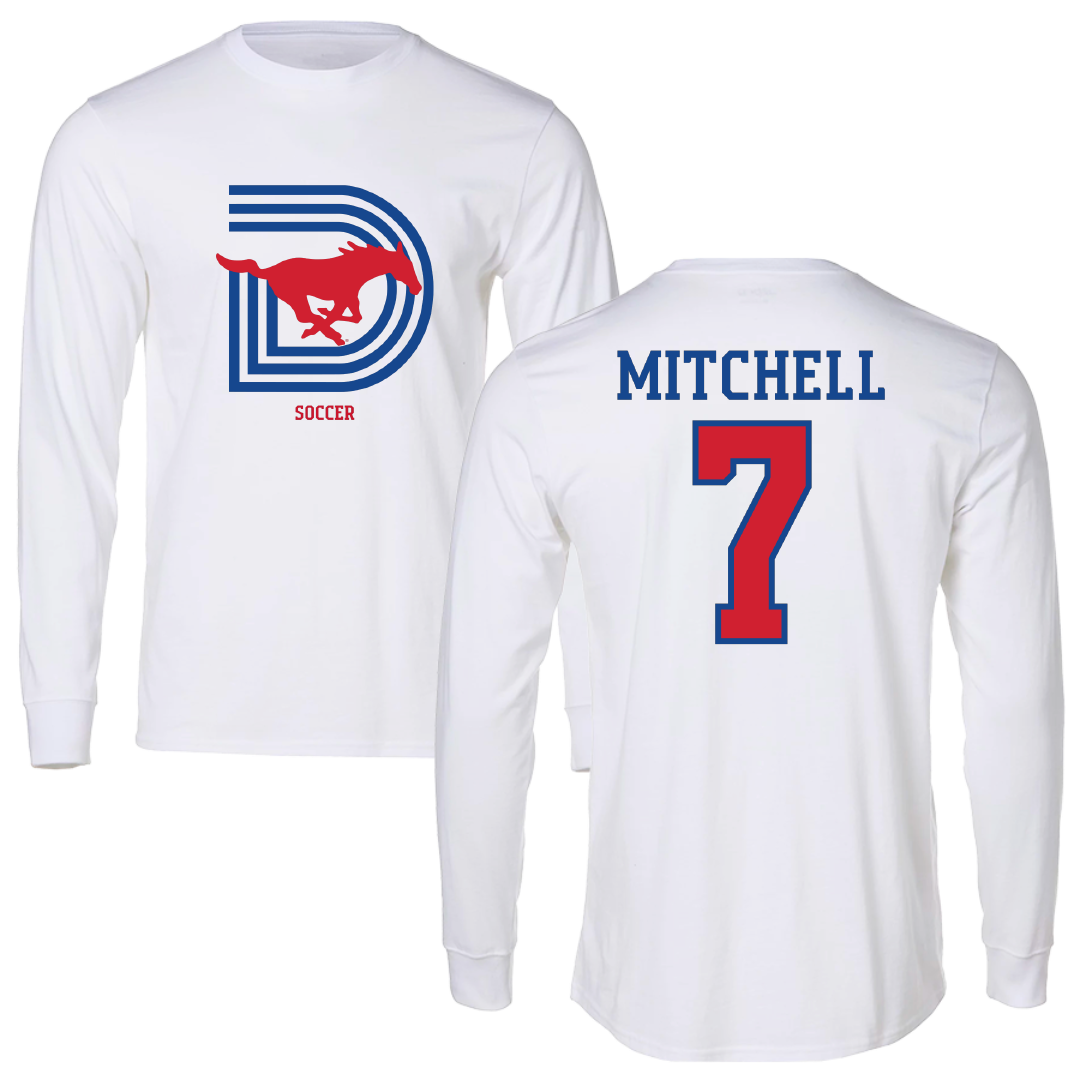 Southern Methodist University Soccer (M) White Long Sleeve - #7 Jaylinn Mitchell