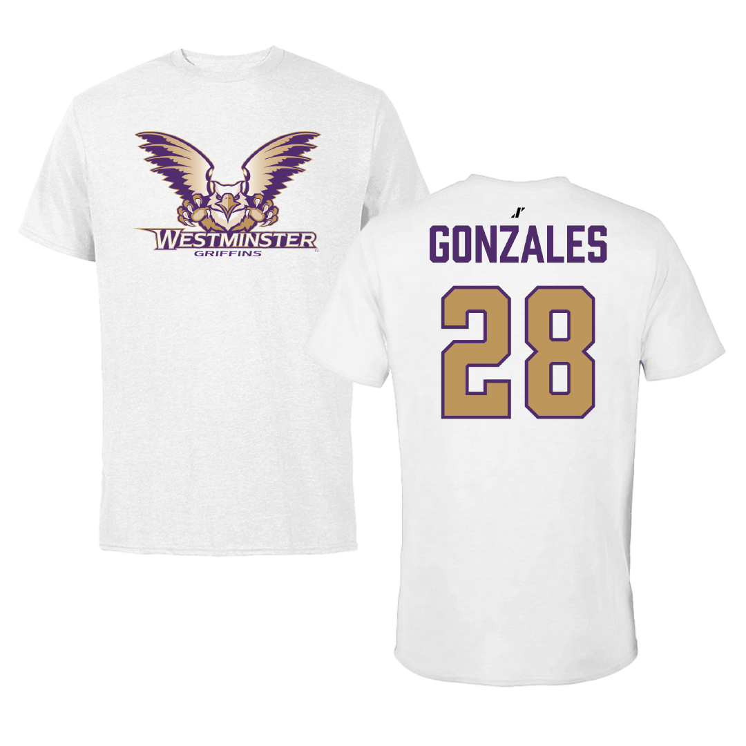 Westminster University (Utah) Lacrosse White Tee - #28 Drew Gonzales