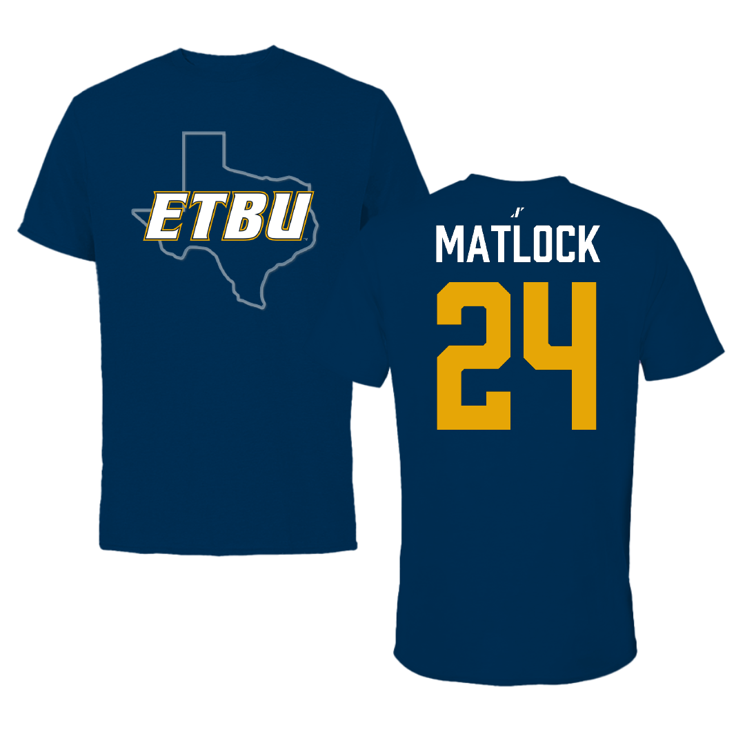 East Texas Baptist University Soccer Navy State Tee - #24 Ainsley Matlock