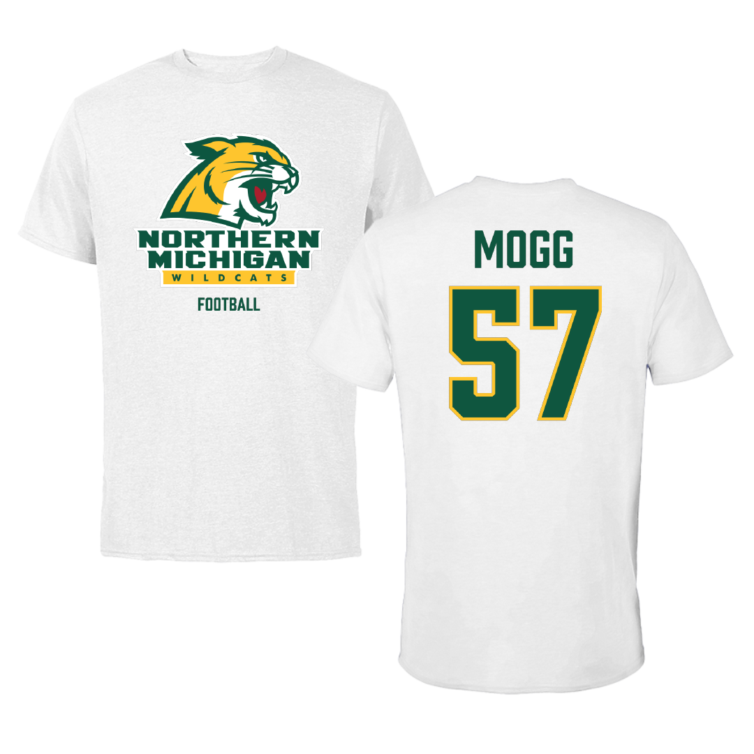 Northern Michigan University Football White Performance Tee - #57 Logan Mogg